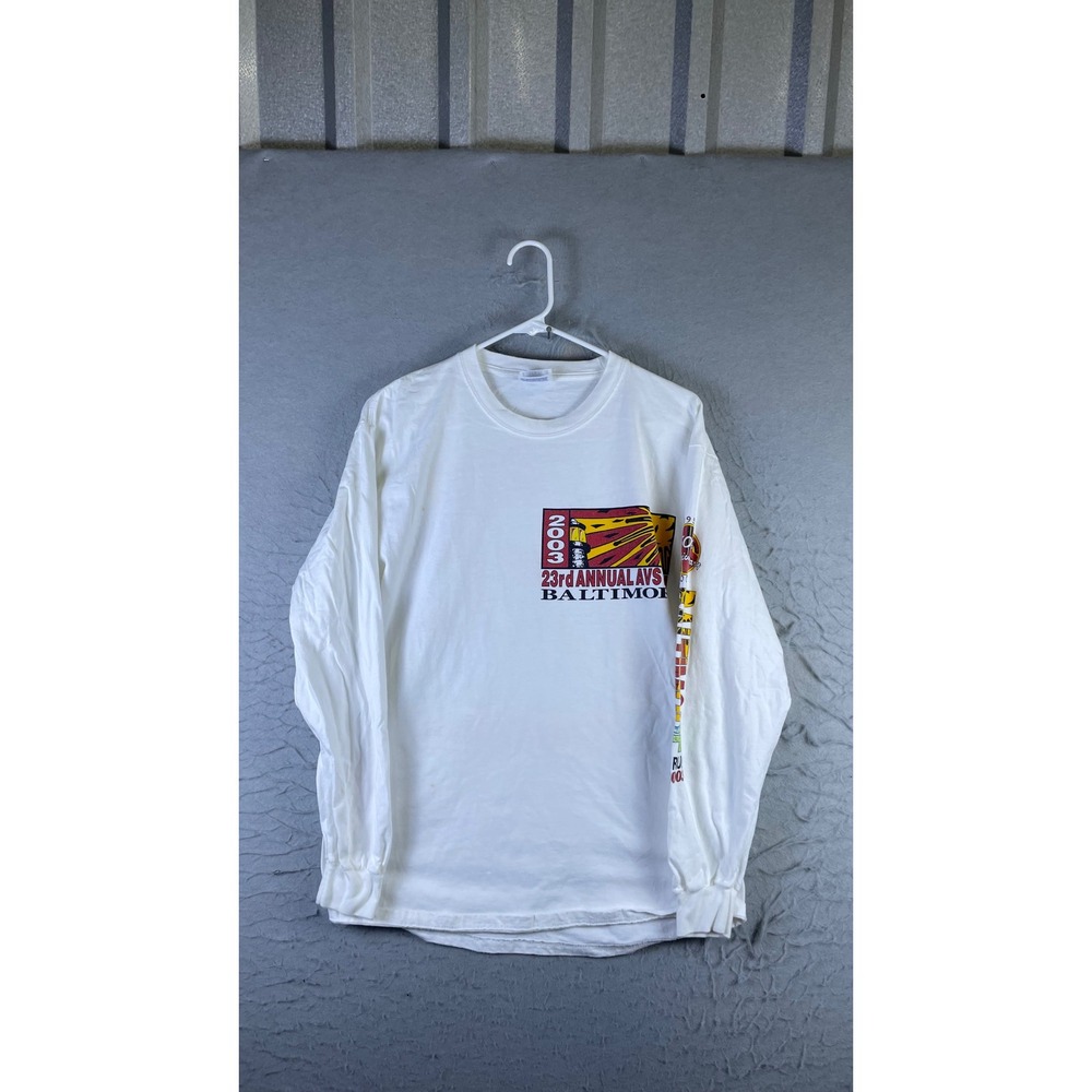 Hanes Long Sleeve Shirt Mens Medium White Good 2003 Baltimore 23rd AVS Run Tee